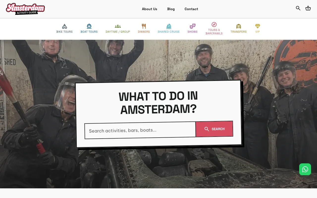 Amsterdam Activity Guide homepage on a laptop